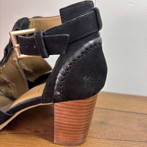 Jack Rogers Cameron Sandals Black Suede Open Toe Ankle Strap Block Heel Wms 6.5 - Picture 5 of 12